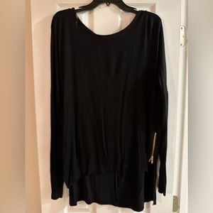 Black Zenana Long Sleeve Top with Gold Zipper Detail